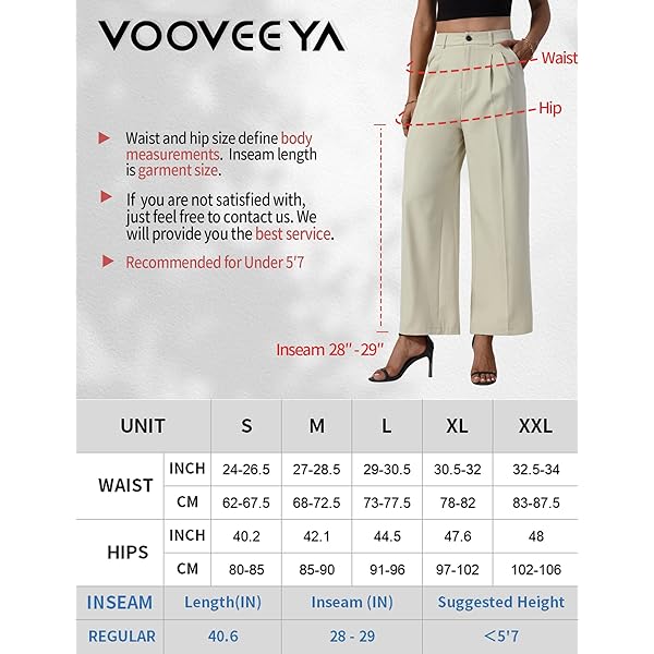 VOOVEEYA Casual Wide Leg Pants for Women - Elastic High Waisted Dress Pants for Business Work Comfy Slacks Trousers Suit Regular Medium Khaki