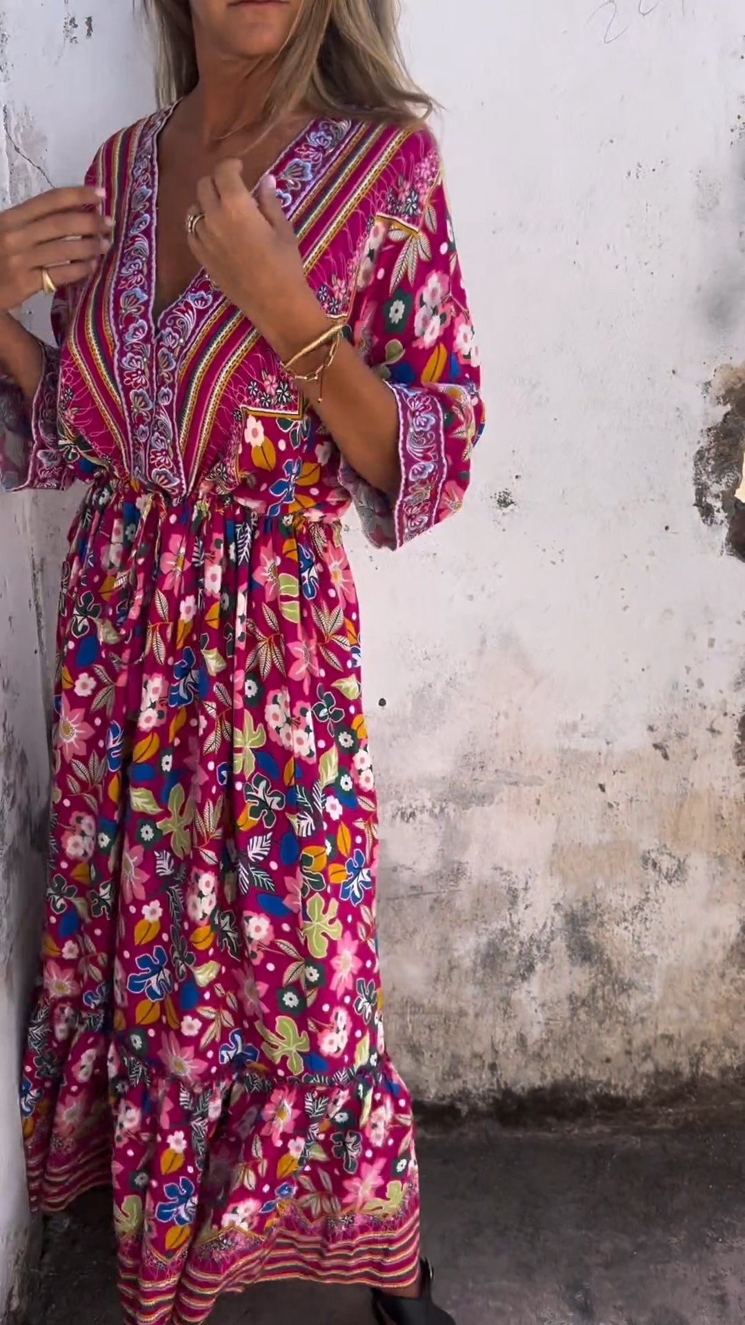 V-neck Floral Design Dress