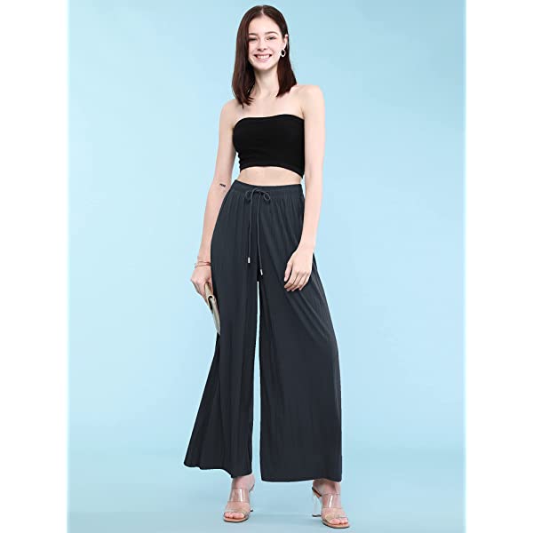 Lock and Love Womens Pleated Wide Leg Palazzo Maxi Pants with Drawstring or Elastic Band Elastic Band Small Wb1795_desert