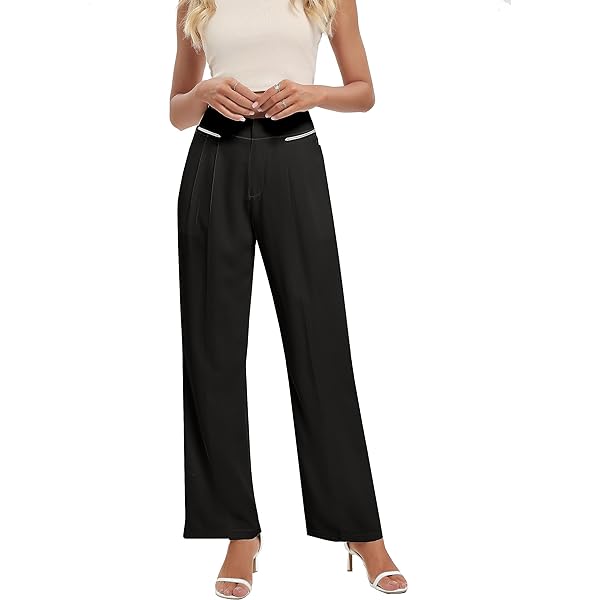 Women Linen Low Rise Wide Leg Pants Pleated Front Casual Long Trousers with Pockets X-Small Beige