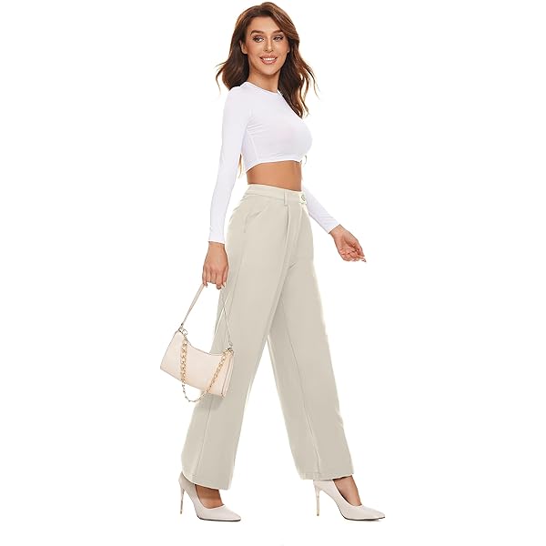 Fall Work Pants for Women Business Casual Office Dress Pants Trousers with Pockets Large White