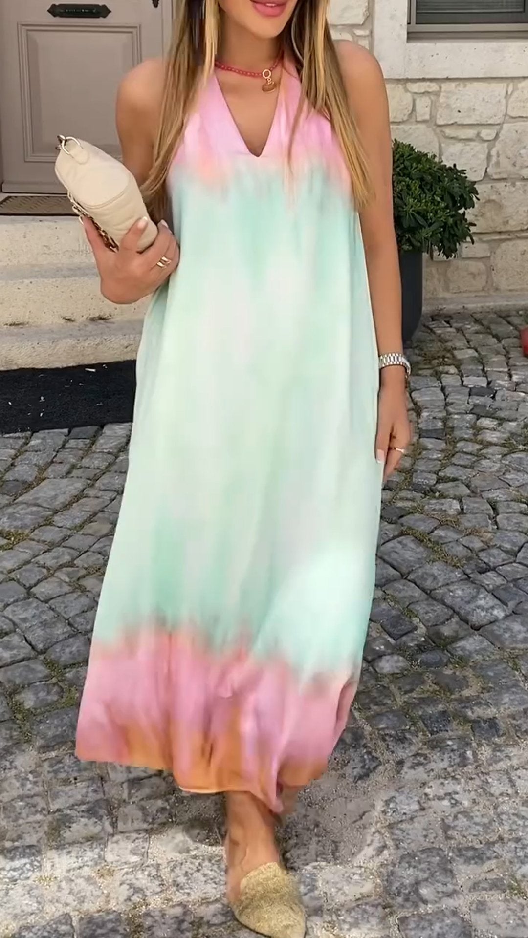 V-neck Casual Gradient Sleeveless Dress