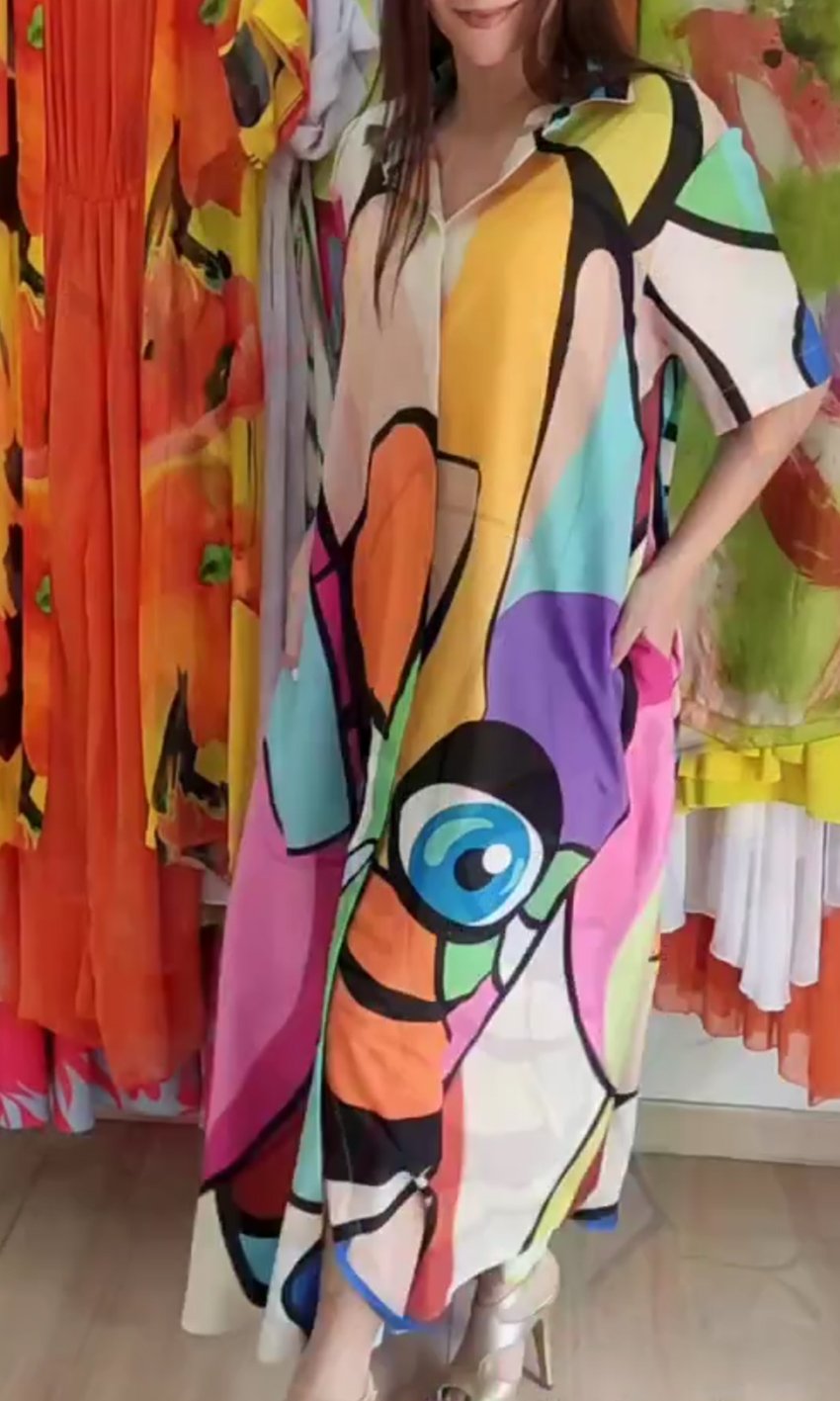 Personalized abstract MAXI SHIRT DRESS
