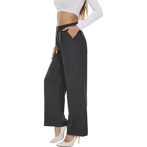 Fall Work Pants for Women Business Casual Office Dress Pants Trousers with Pockets Large White