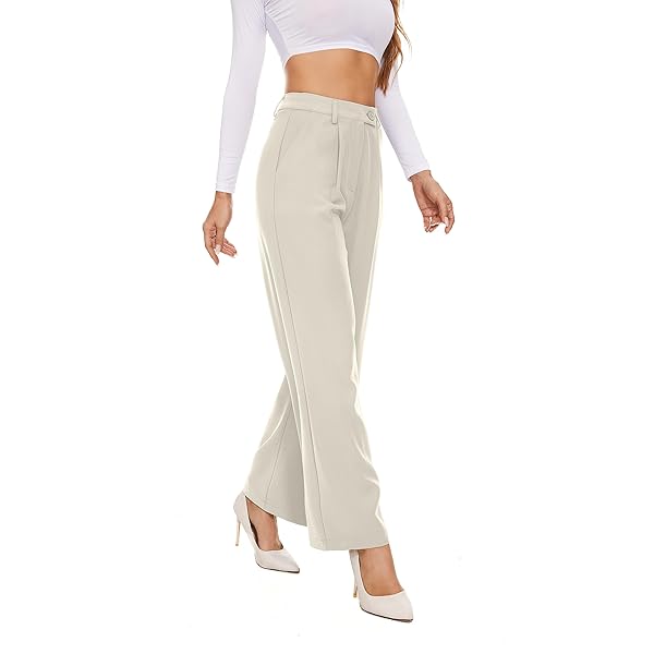 Fall Work Pants for Women Business Casual Office Dress Pants Trousers with Pockets Large White