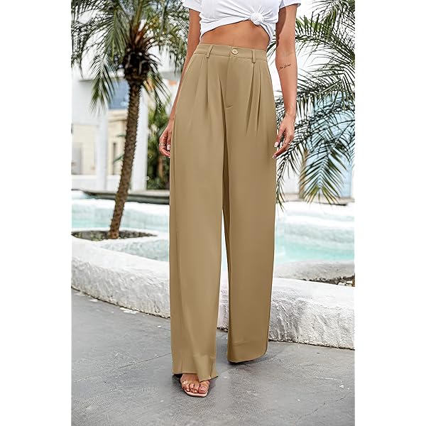 Women Casual Wide Leg Pants Button Down Straight Long Trousers Pants Elastic High Waist Dress Pants for Women Green 0