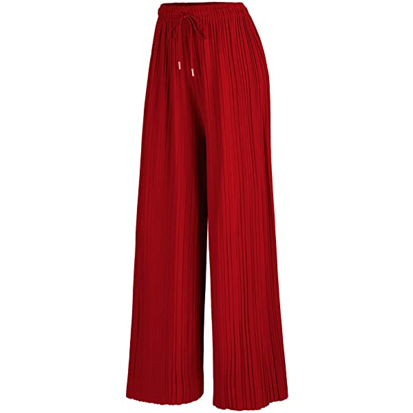 Lock and Love Womens Pleated Wide Leg Palazzo Maxi Pants with Drawstring or Elastic Band Elastic Band Small Wb1795_desert