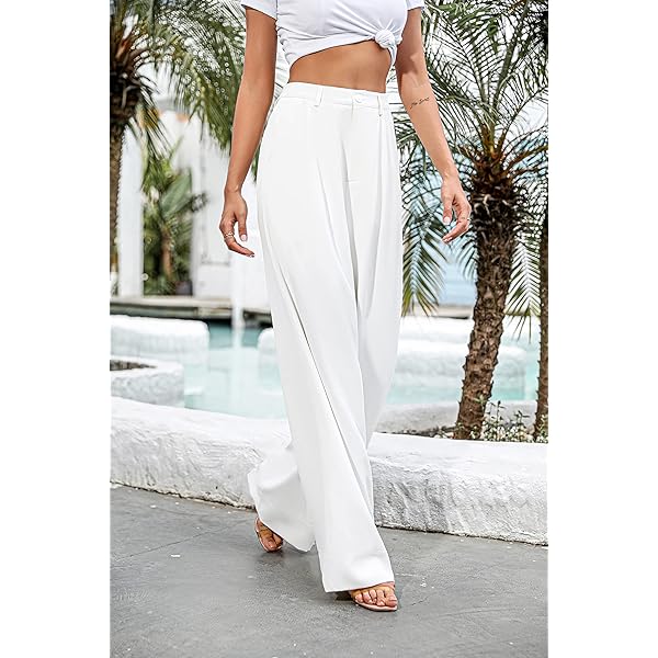Women Casual Wide Leg Pants Button Down Straight Long Trousers Pants Elastic High Waist Dress Pants for Women Green 0