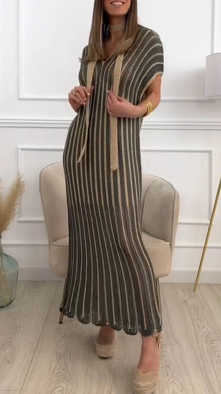 Knitted Hollow V-neck Dress