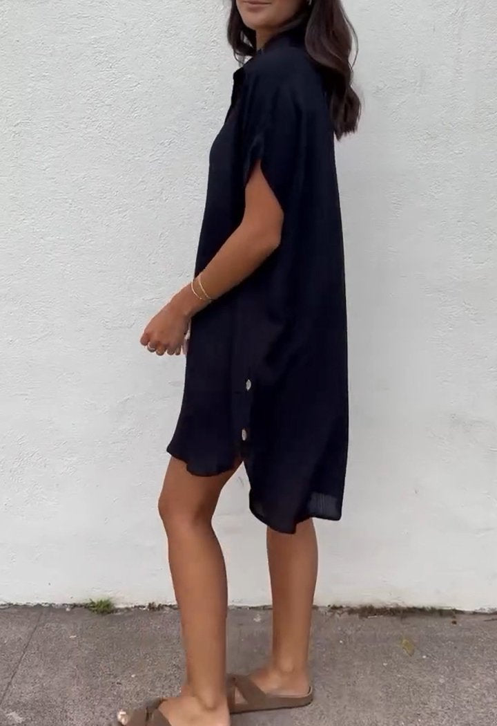 Lapel Half-button Shirt Dress