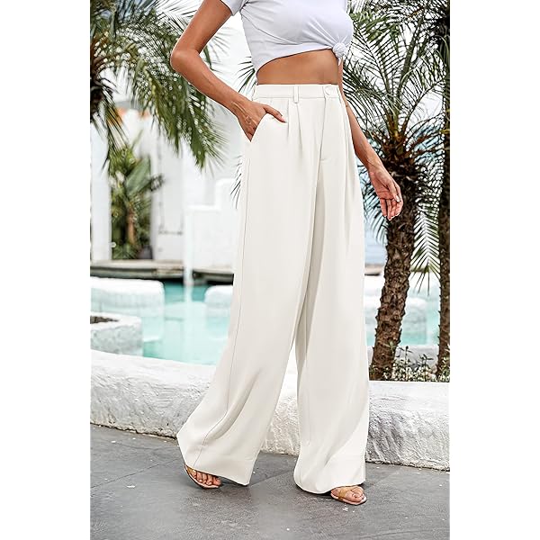 Women Casual Wide Leg Pants Button Down Straight Long Trousers Pants Elastic High Waist Dress Pants for Women Green 0