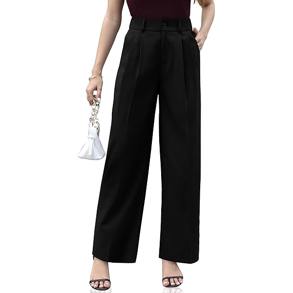 VOOVEEYA Casual Wide Leg Pants for Women - Elastic High Waisted Dress Pants for Business Work Comfy Slacks Trousers Suit Regular Medium Khaki