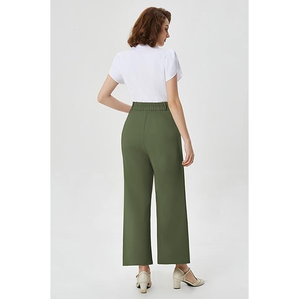 Belle Poque High Waisted Wide Leg Pleated Dress Pants Vintage Loose Baggy Straight Business Work Palazzo Pants Trousers X-Large Olive Green