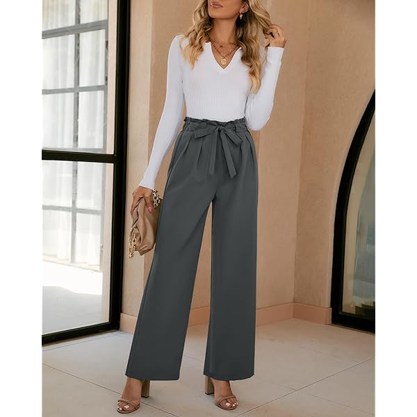 GRAPENT Dress Pants Women High Waisted Wide Leg Work Pants Dressy Casual Trendy Elastic Waist Pleated Belted Trousers Medium Cannoli Cream GRAPENT Dress Pants Women High Waisted Wide Leg Work Pants Dressy Casual Trendy Elastic Waist Pleated Belted Trousers Medium Cannoli Cream