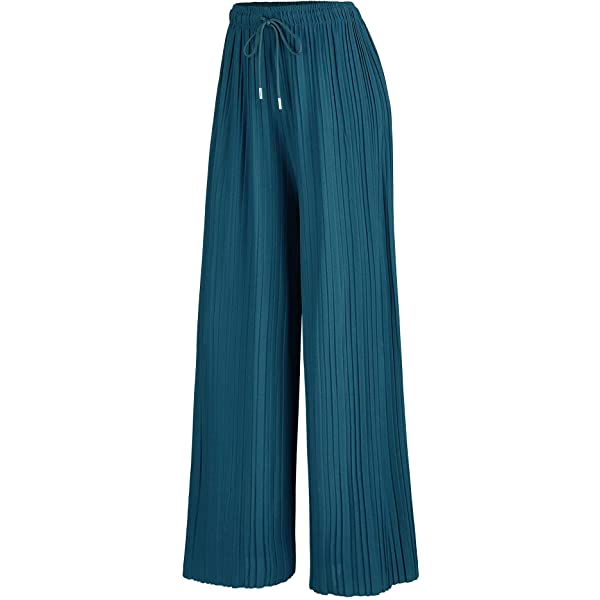 Lock and Love Womens Pleated Wide Leg Palazzo Maxi Pants with Drawstring or Elastic Band Elastic Band Small Wb1795_desert