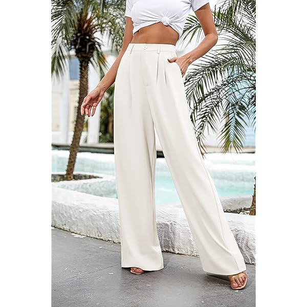 Women Casual Wide Leg Pants Button Down Straight Long Trousers Pants Elastic High Waist Dress Pants for Women Green 0