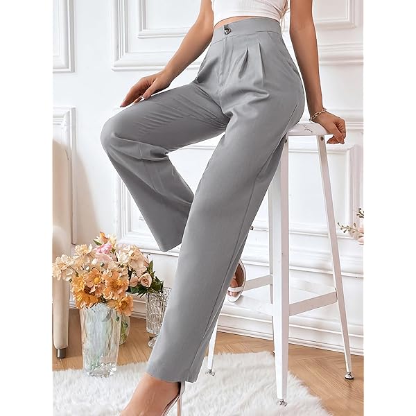 Viatabuna High Waisted Pleated Pants for Women Work Office Solid Casual Pants Straight Leg Dress Pants Small A# Green