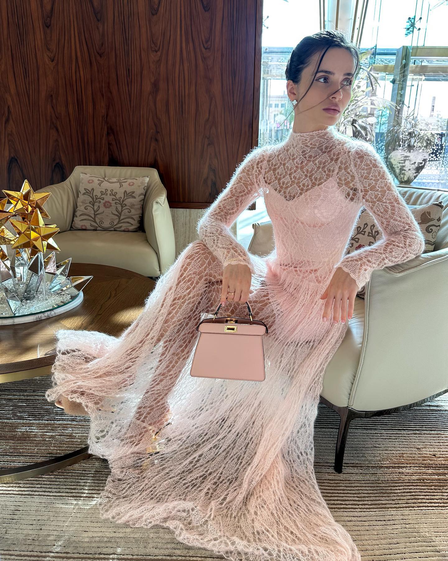 PINK LONG SLEEVE CUTOUT ELEGANT DRESS
