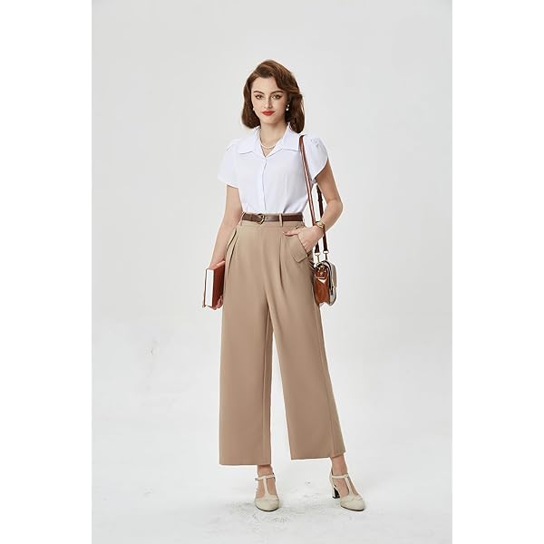 Belle Poque High Waisted Wide Leg Pleated Dress Pants Vintage Loose Baggy Straight Business Work Palazzo Pants Trousers X-Large Olive Green