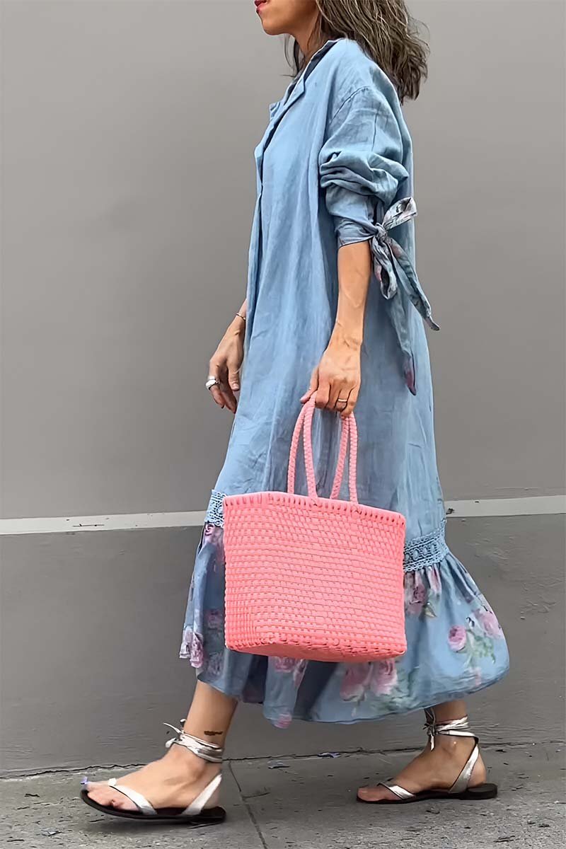 Women's cotton and linen patchwork lace print dress