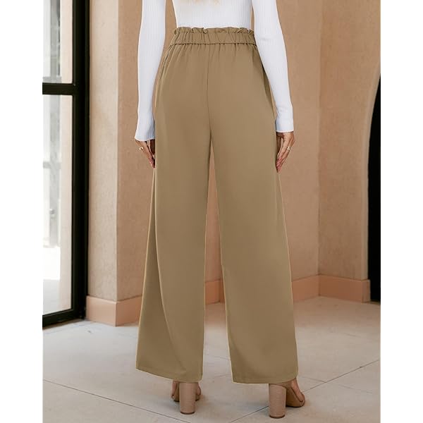 GRAPENT Dress Pants Women High Waisted Wide Leg Work Pants Dressy Casual Trendy Elastic Waist Pleated Belted Trousers Medium Cannoli Cream GRAPENT Dress Pants Women High Waisted Wide Leg Work Pants Dressy Casual Trendy Elastic Waist Pleated Belted Trousers Medium Cannoli Cream