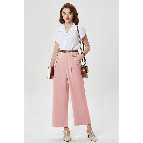 Belle Poque High Waisted Wide Leg Pleated Dress Pants Vintage Loose Baggy Straight Business Work Palazzo Pants Trousers X-Large Olive Green