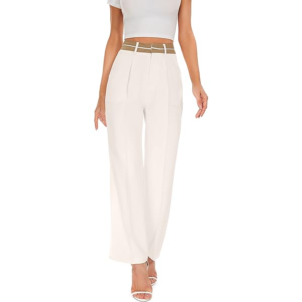 Women Linen Low Rise Wide Leg Pants Pleated Front Casual Long Trousers with Pockets X-Small Beige