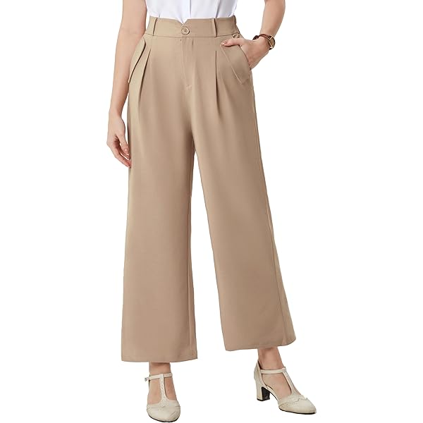 Belle Poque High Waisted Wide Leg Pleated Dress Pants Vintage Loose Baggy Straight Business Work Palazzo Pants Trousers X-Large Olive Green