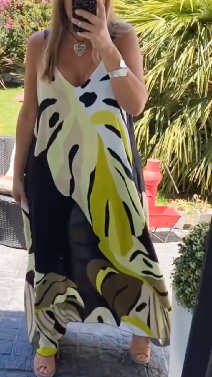 Casual V-neck Printed Long Dress