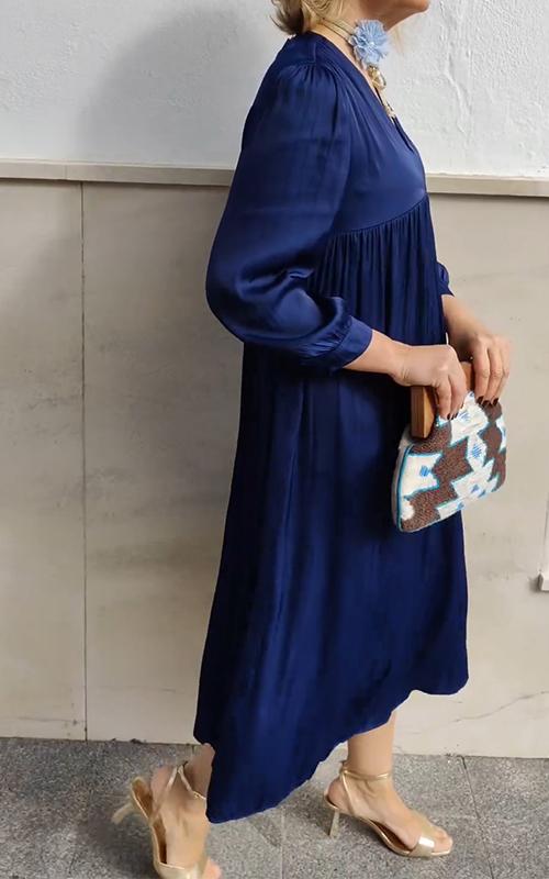 Satin Casual V-neck Solid Color Dress