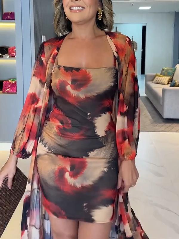 Casual Suspender Dress with Shawl and Two Giant Suit